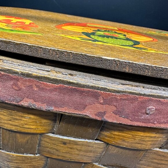 Vintage Basket Purse Frog Mushroom 1970s Decoupage Handbag Kitschy Top Handle - Picture 10 of 16